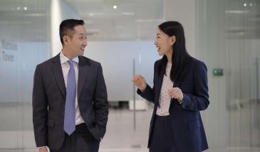 Business man and women talking